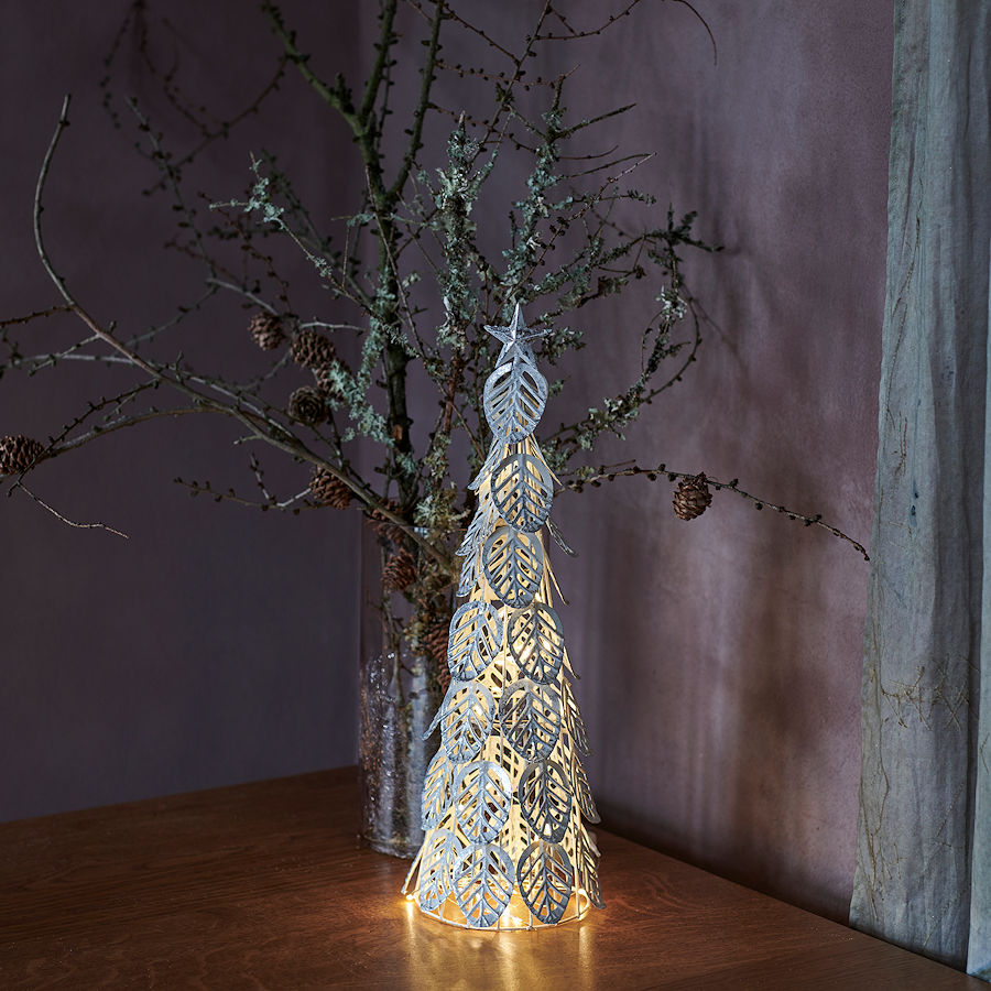 SIRIUS LED-Leuchtbaum Kirstine Tree Silver 43 cm, 15 warmweiße LED,  Batteriebetrieb mit Timer, fernbedienbar