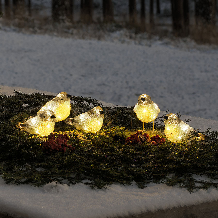 KONSTSMIDE LED-Acryl-Vögel Kohlmeisen 5er-Set warmweiße LED