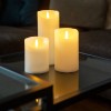  FDL LED-Echtwachskerze Simuflame, 3er-Set Elfenbein Altwachs, Hhe 12,5 cm, 18 cm, 23 cm, Fernbedienung, warmweie LED batteriebetrieben mit Timer