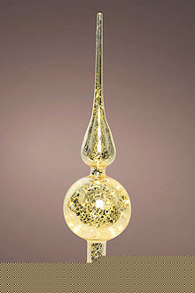 LUMINEO LED-Christbaumspitze Echtglas, Champagner-Silber, 10 warmweie LED, Batteriebetrieb, Timer