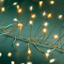 LUMINEO LED-Draht-Clusterkette Twinkle Two-Warm Micro Gold, warmwei�e + klassisch-warmwei�e LED-Tropfen, 8 Lichtfunktionen