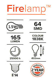 FDL LED-Firelamp E 14, Feuerlampe Flammeneffekt, LED 1,5 Watt, Opal