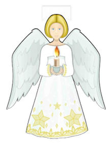 STATIX LED-Folien-Fensterbild Weihnachtsengel mit Kerze und Sternen, Angel Candle, gelbe 3D-LED-Kerzenflamme, Batteriebetrieb