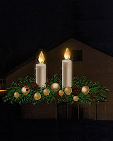 STATIX LED-Folien-Fensterbild Tannenzweig Christmas Branch mit 2 Kerzen, gelbe 3D-LED-Kerzenflamme, Batteriebetrieb