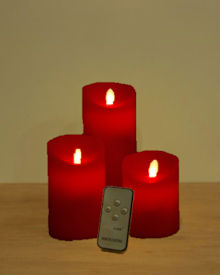 FDL LED-Kerze Echtwachs, MovinFlame 3er-Set Rot, Hhe 7,5 cm, 12,5 cm, 18 cm, Fernbedienung, warmweie LED batteriebetrieben mit Timer