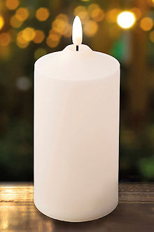 LUMINEO LED-Stumpenkerze Wickflame Outdoor Creme 17 cm, Kunststoff, Smooth-Finish, warmweie LED, Batteriebetrieb, Timer