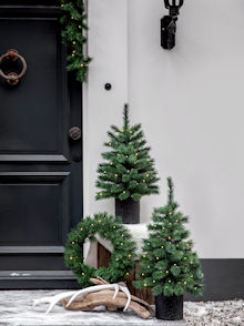 LUMINEO LED-Tannenzweige-Set 4-teilig, 2 Tannenbume 90 cm, 1 Tannengirlande 2,70 m, 1 Tannenkranz 30 cm