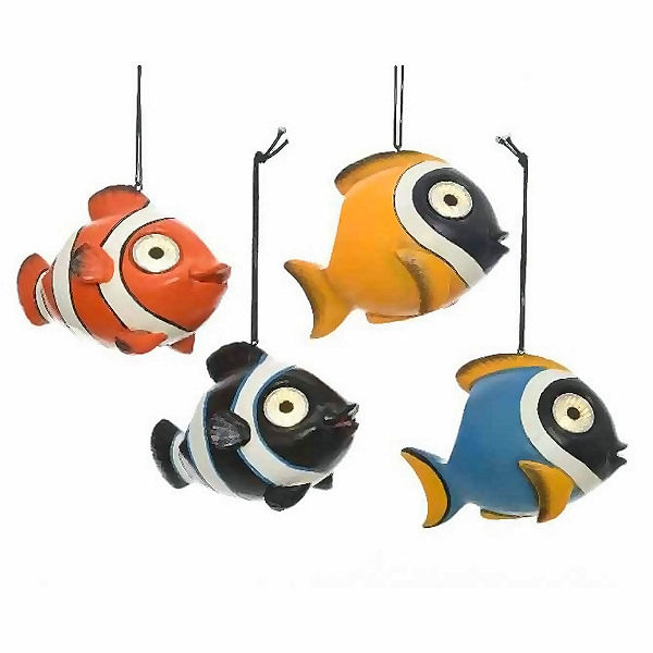 SolarFiguren Fische 4erSet, warmweiß leuchtende Augen
